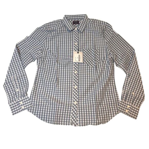 NWT UNTUCKit Blue Gingham Button-Up Cotton Shirt Women’s 4 Tailored - Picture 2 of 5